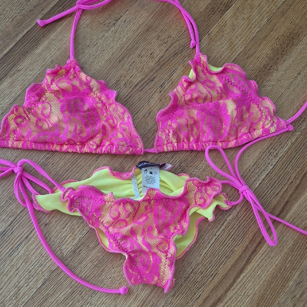 Hot Miami Styles Pink and Yellow Bikini